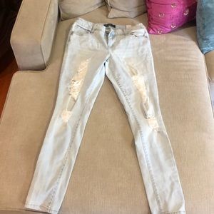 High rise, light wash, ripped jeans